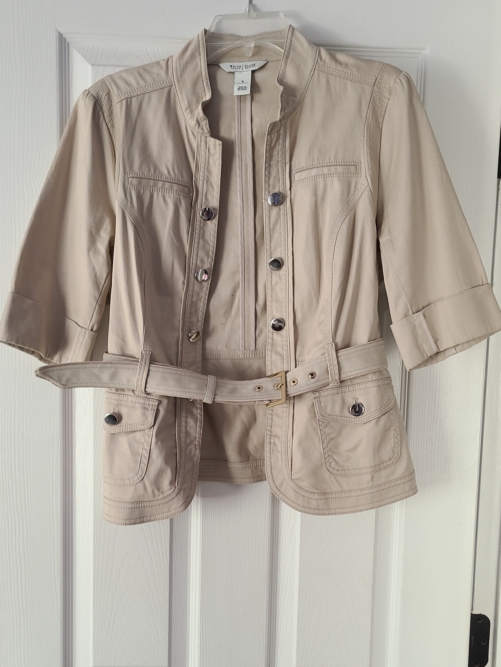 White House Black Market Light Beige Belted Utility Jacket